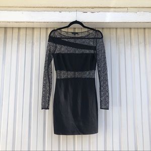 H:ours black knit lace mesh knit mini dress
